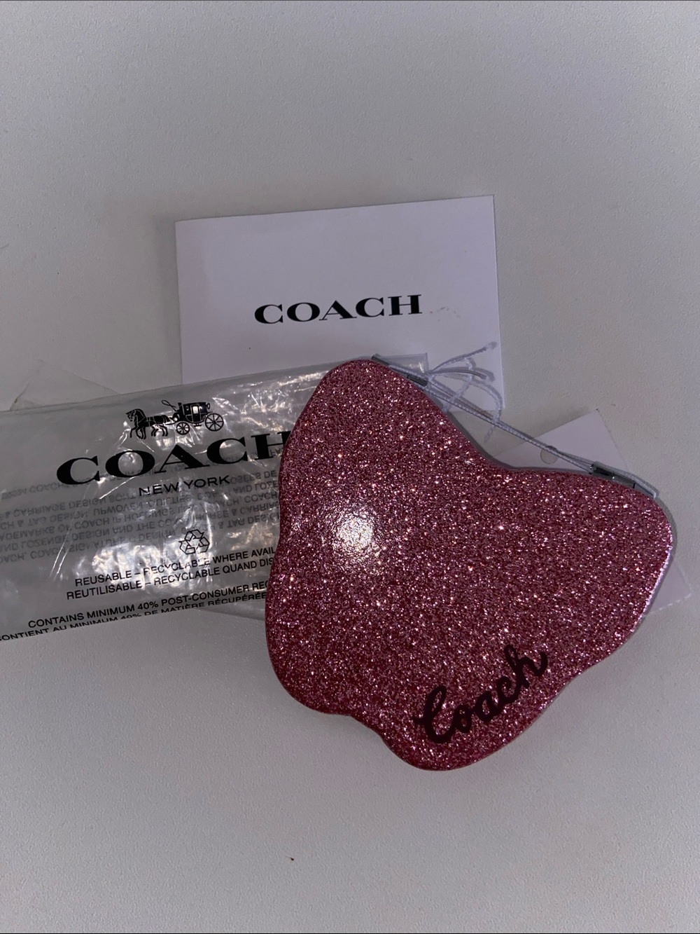 NWT Coach Mirror Pink Sparkling Butterfly two sided